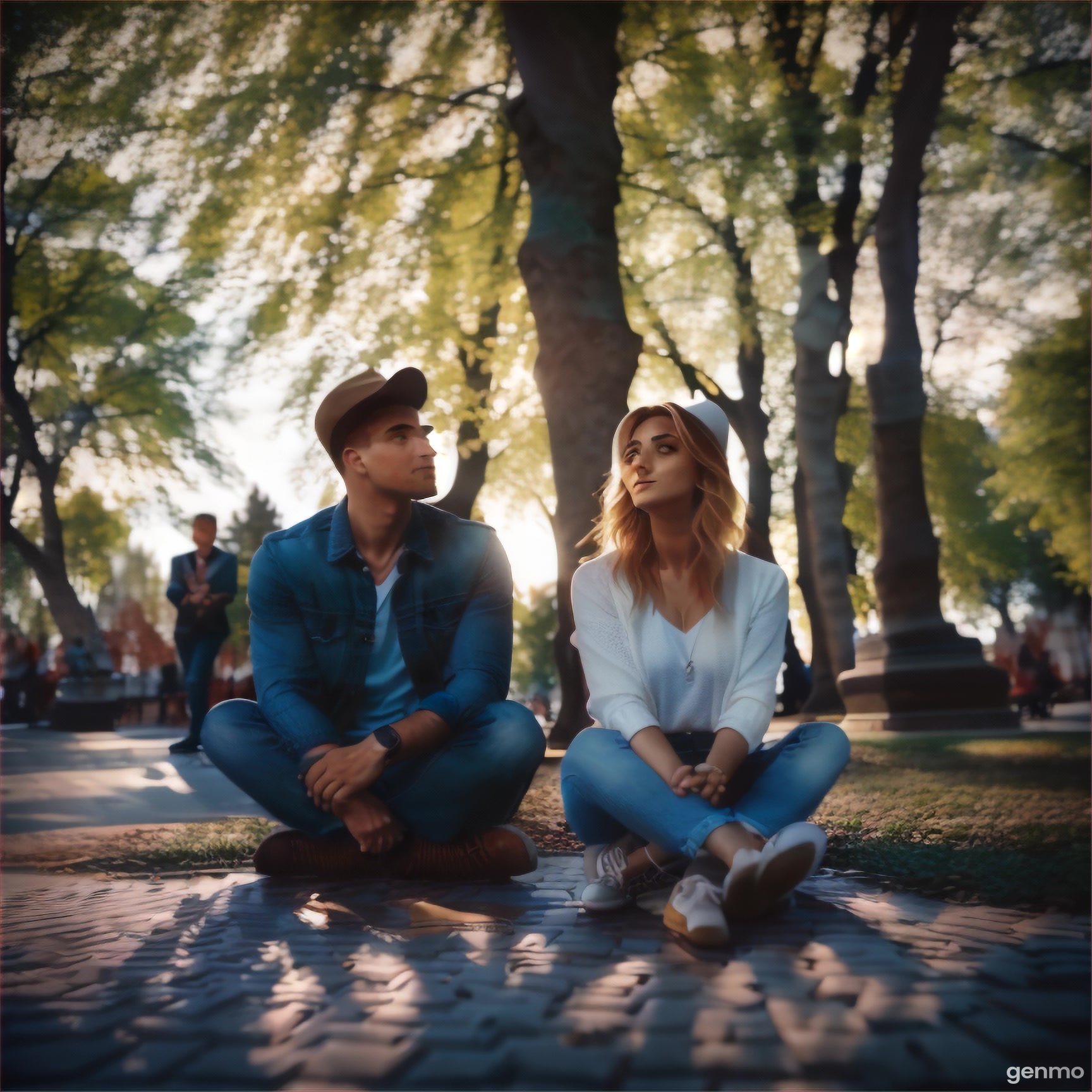 a man and a woman sitting on the ground next to each other