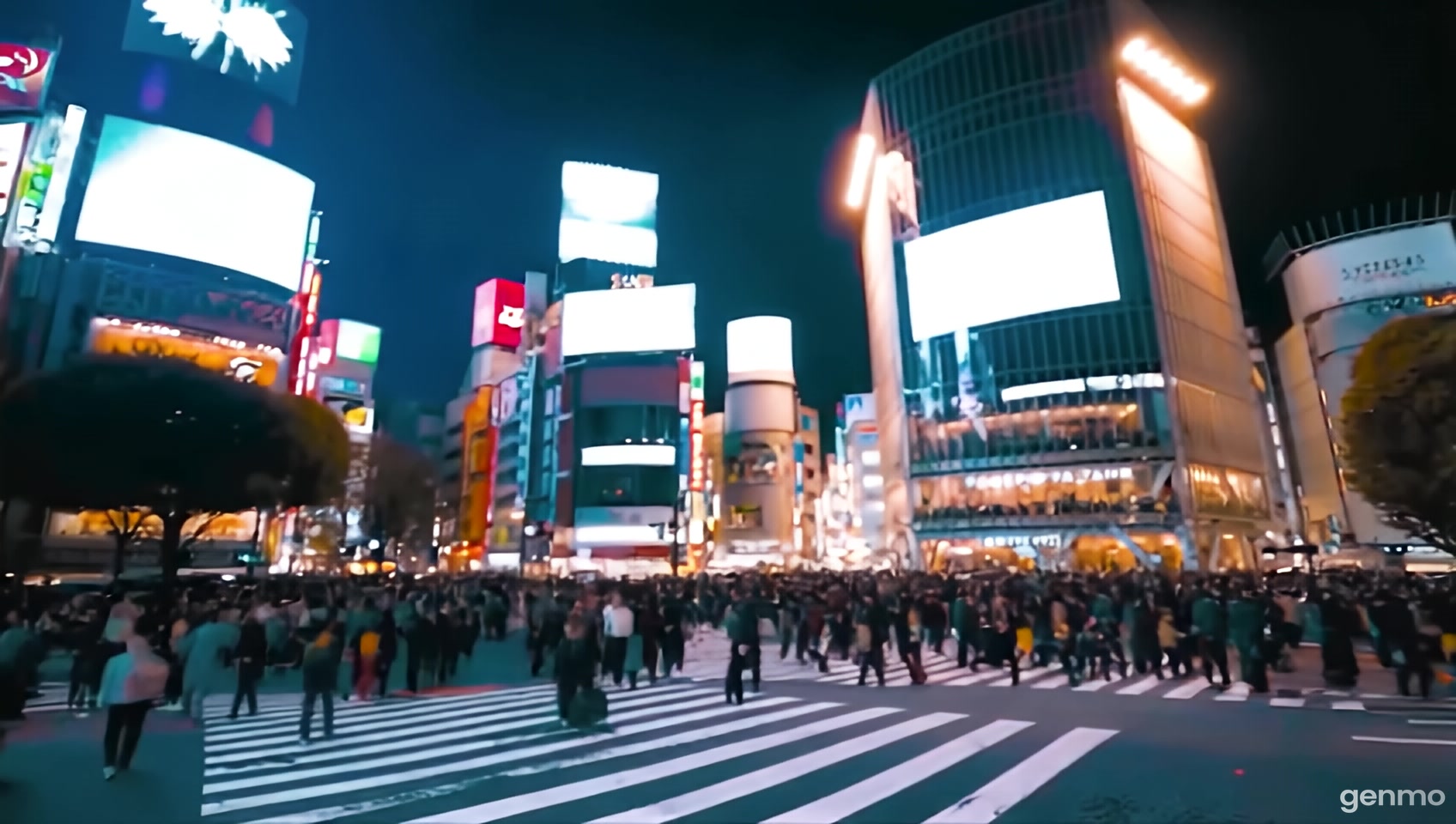 渋谷スクランブル交差点、花火が打ちあがる、日本国民が嬉しそうに万歳をする、ビルの巨大モニターで消費税廃止のニュース