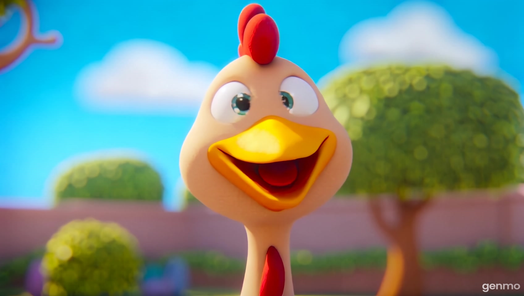 gallina alegre poniendo huevos bajo el sol animado caricatura