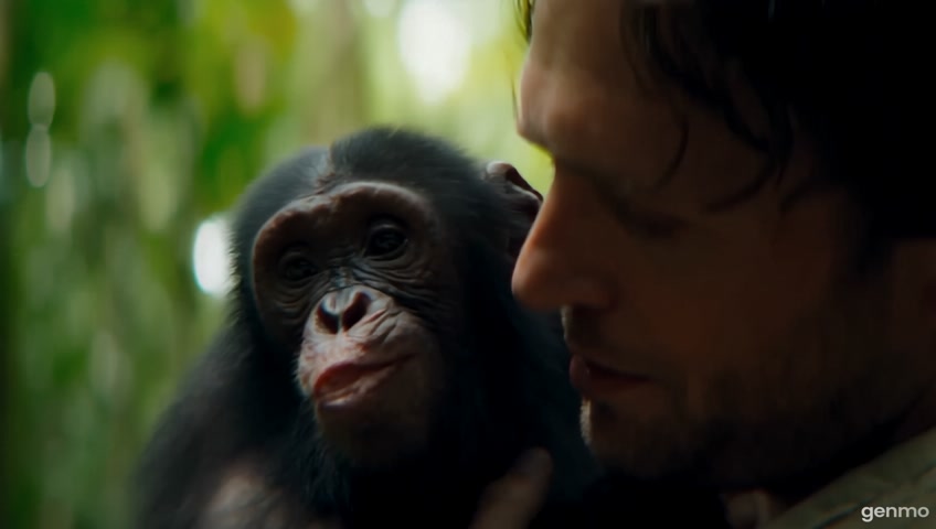 a man holding a chimp