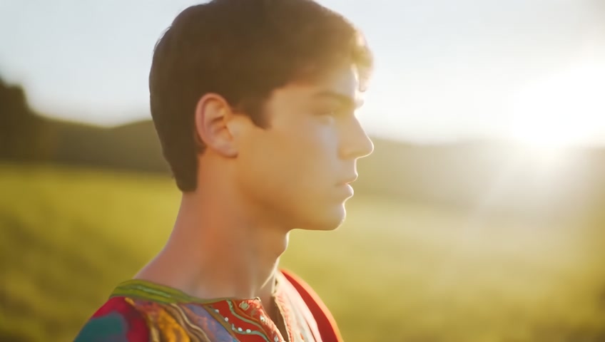 SHOW jOSEPH OF THE BIBLE WHEN HE WAS VERY YOUNG, 18 YEARS WEARING MULTICOLOUR TUNIC
