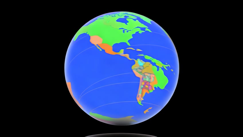 A spinning globe shows different continents and oceans. make it in 3D cartoon