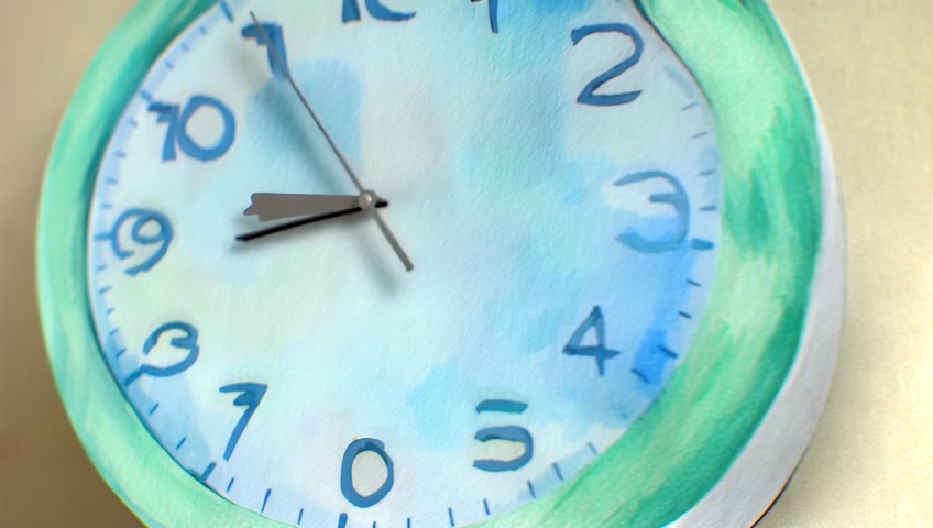 One clock ticking, in watercolor style