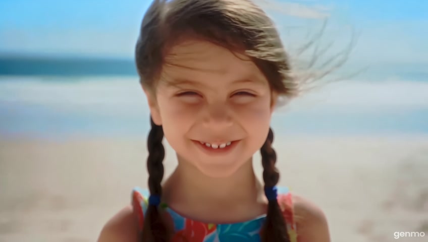Young girl, age 10 years old, summer wear, dance, bare feet, pigtails, happy, beach,