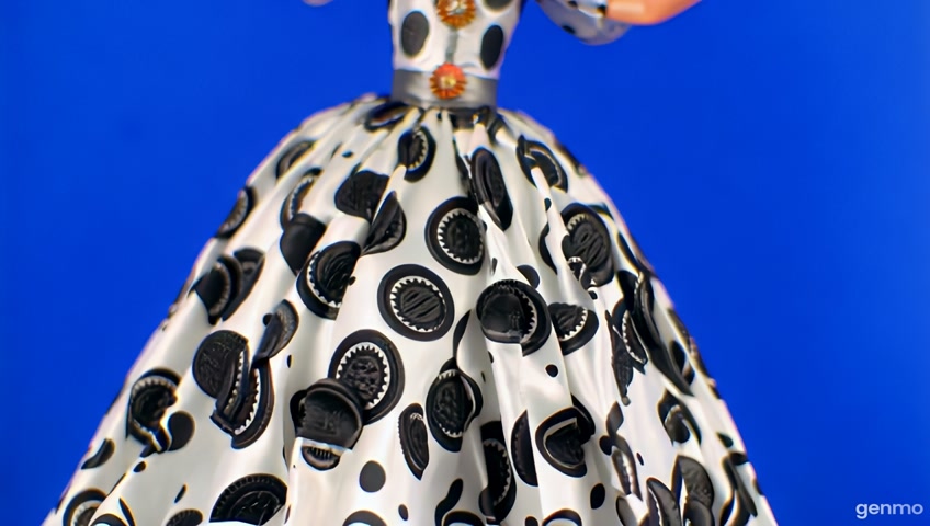 cartoon Disney princess with a oreo themed dress on a blue background