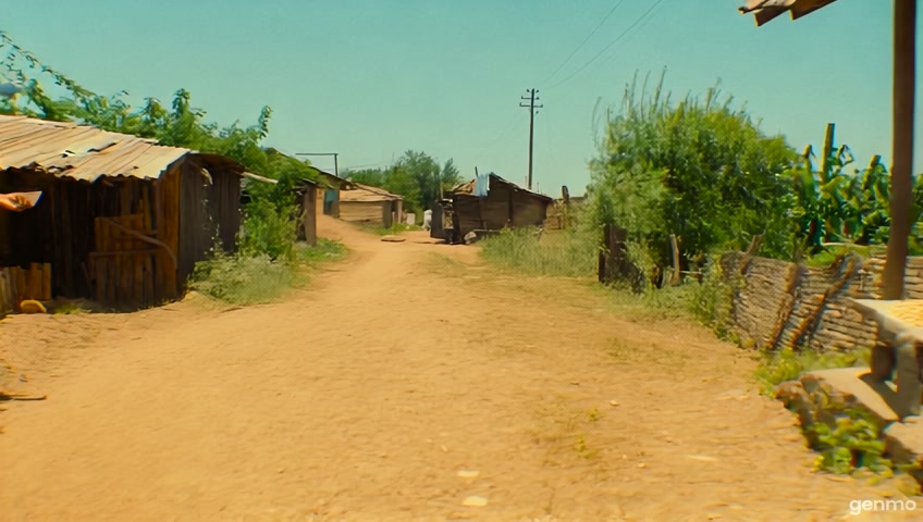 a video of A dusty village road. A postman walks towards a small house. A woman, MOTHER, sits outside, sorting grains and gives her letter