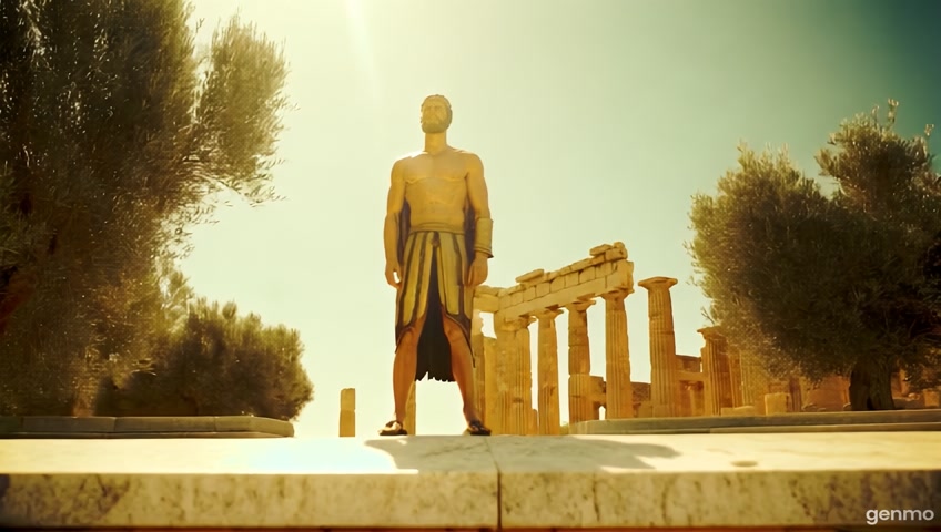 CREATE ME A VIDEO OF A HANDSOME GREEK GOD IN ANCIENT GREECE