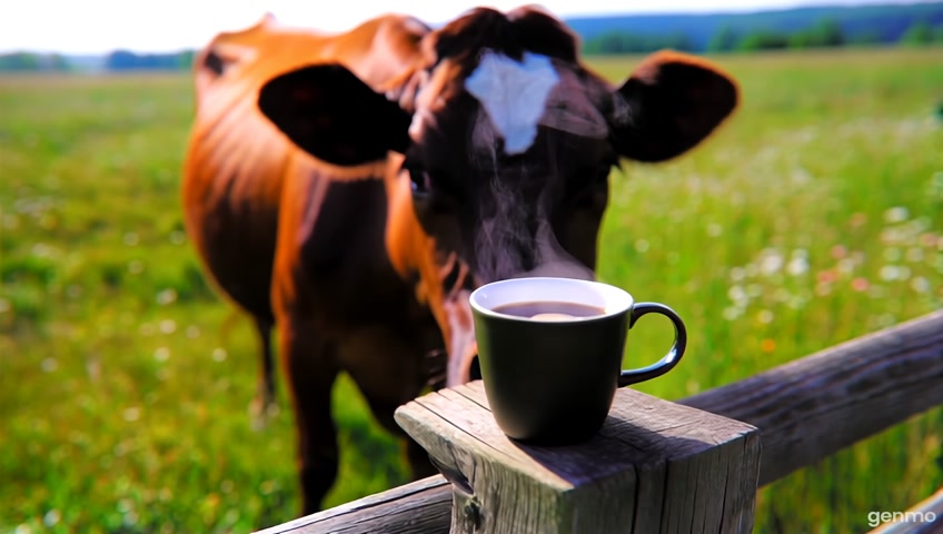 A cow drink coffee