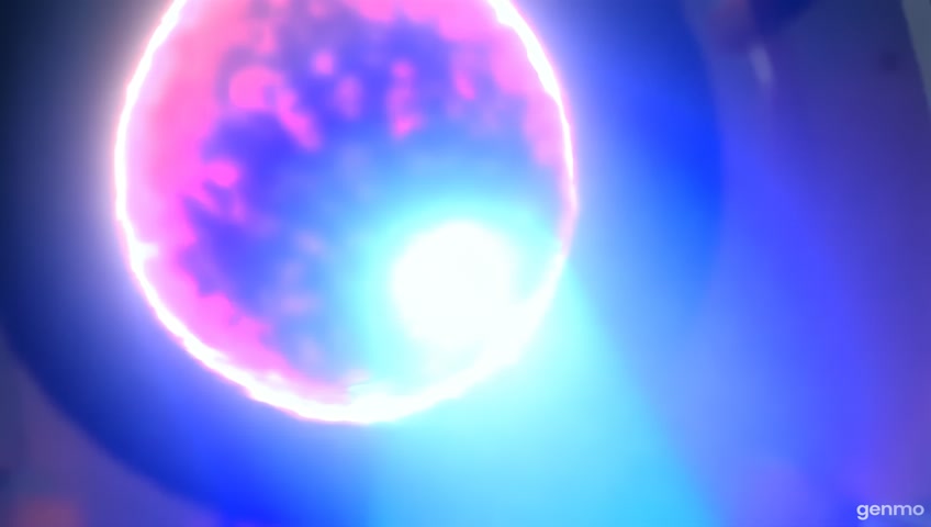 Follow a proton beam as it strikes a cancer tumor and explodes cancer cells inside the tumor. The proton beam is blue and the tumor is pink and black