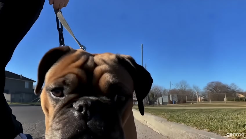 A dog walking the street, being led by its owner and. it is resisting movement with the fire. with the fire hydrant exploding in the background and. two cars in the car accident in the background and. the sky is beautiful day