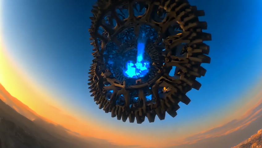 cinematic, hyper realistic, Biblically accurate Ophanim angel as interlocking wheels covered with eyes, wheel within wheel structure, rim full of eyes, celestial blue flame coursing through the form, captured with IMAX 70mm camera, 40mm lens, tracking circular motion shot, extreme wide angle, deep focus, captured at dawn with azure atmospheric lighting, metallic iridescent textures, volumetric god rays piercing through structure, Roger Deakins-inspired precision lighting, crystal clear edges with spectral highlights, cool blue and gold color grading, otherworldly glow emanating from eyes, hyperdetailed mechanical movement, dust particles catching light in beams, shot in year 2025, rendered in 16K detail