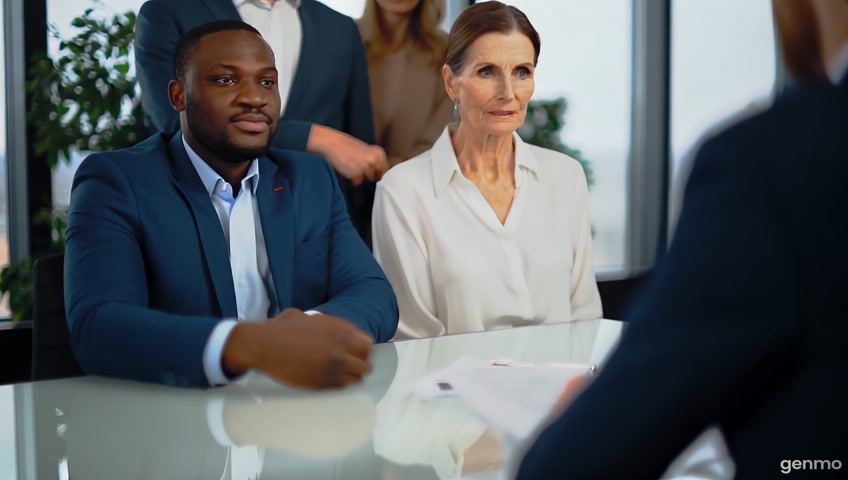 African Americans, and other minorities, buyer, seller, buyer agent, seller agent, title officer, lender, in an office, the title company doing a real estate settlement
