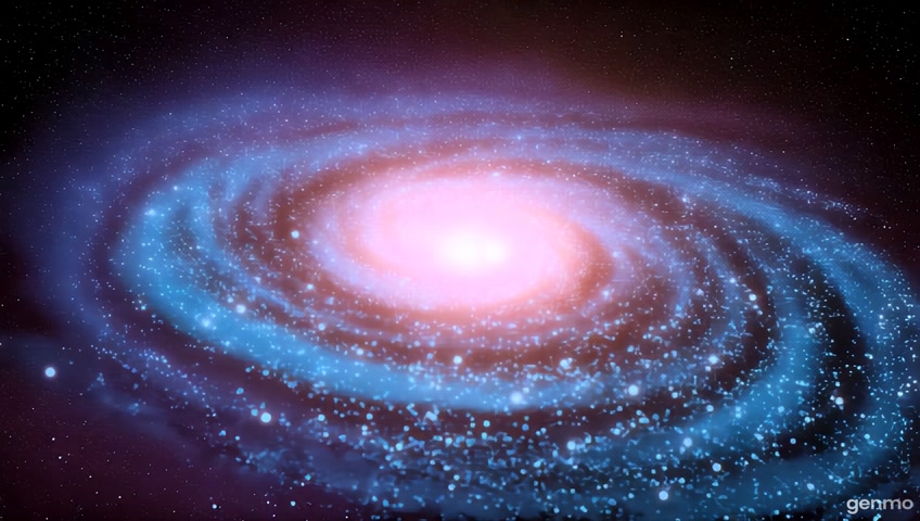 Show a swirling galaxy in space, with bright stars and dust clouds forming a colorful spiral. Light sparkles and shifts as the galactic core emits a gentle glow, highlighting shades of blue, purple, and pink, with stars twinkling in the distance.