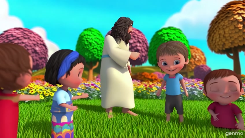 jesus jugando con niños animado caricatura