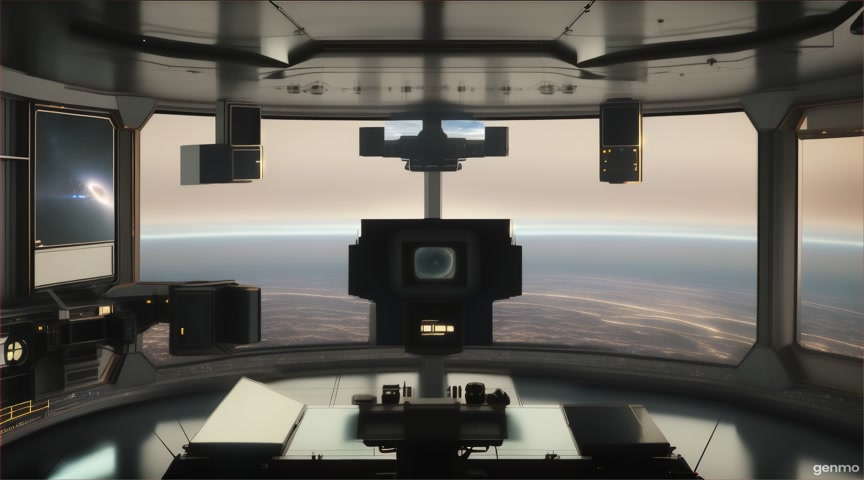 A cluttered observation room with telescopes tracking deep-space anomalies. Only the environment is animated—no movement or zoom. IMPORTANT: Keep the camera completely still — no zoom, pan, or tilt. Animate only faint flickering screens and drifting fog outside. The final frame matches the first frame exactly to ensure a perfect infinite loop.