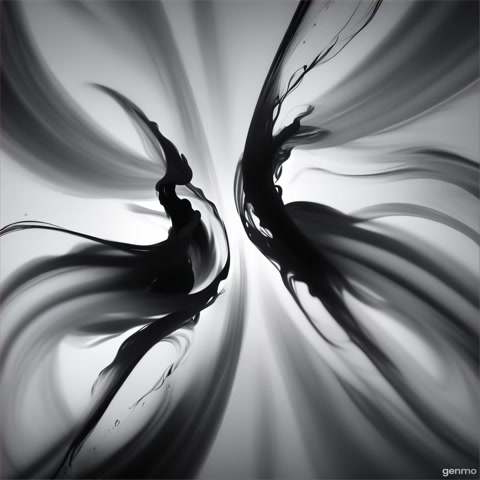 Inky figures abstract black and white two people floating