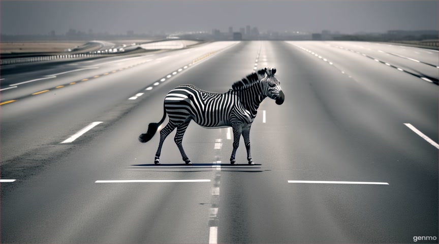 a zebra running on the freeway