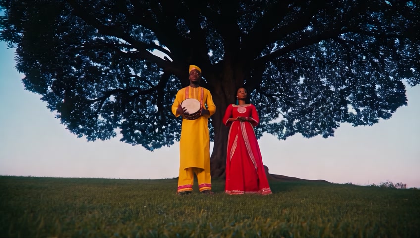 But once each year, at the foot of The Echo Tree, Zainab and Adeola would play one final rhythm together. A slow, deep, steady beat. Adeola an African young prince dressed in African attire. Zainab an African dark lady dressed in African attire