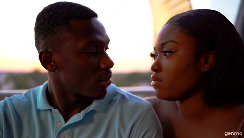 OBINNA AND ADAOBI , A BLACK COUPLE ON HONEY MOON FRUSTRADE AND STARRING AT EACH OTHER IN DISAPPOINTMENT