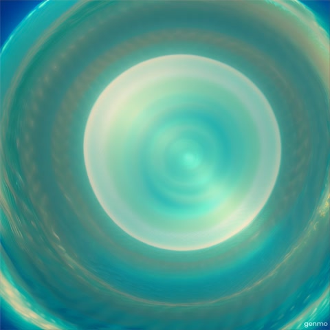 528Hz frequency sound waves ripple through clear blue water, creating mesmerizing concentric wave patterns. Underwater viewpoint, serene atmosphere. Medium shot, slow-motion visualization.