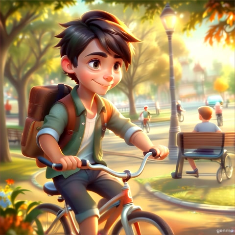 EL NIÑO MONTA EN SU BICICLETA