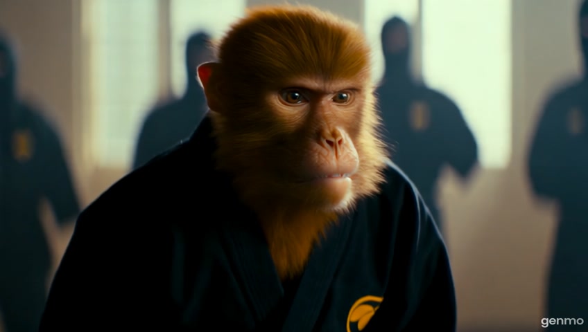 A SCARCE DRAWING OF A MONKEY IN A KARATE OUTFIT FIGHTING NINJAS