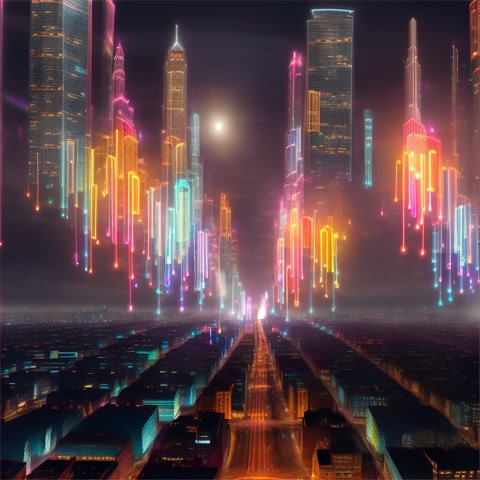 Create a 5D cartoon “Light codes raining down from the sky, waking up sleeping people in glowing cities — epic, emotional, breakthrough moment” Add A lIght Being cartoon character with thought as superpowers