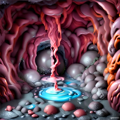 Slimy waterfall and goopy whirlpool
