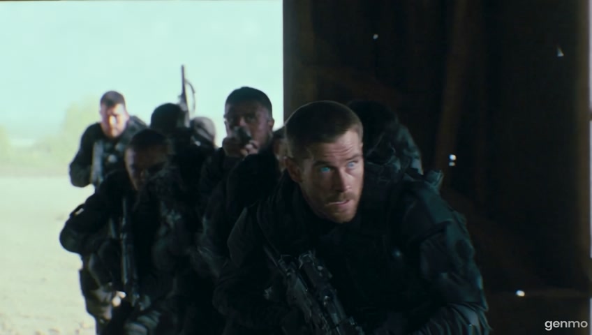 The team of SVR (Russian CIA) agents/soldiers barge inside a mechanic's barn.
 Five in, five in!
The Team swiftly moves and clears the left
side, with five members entering the barn
