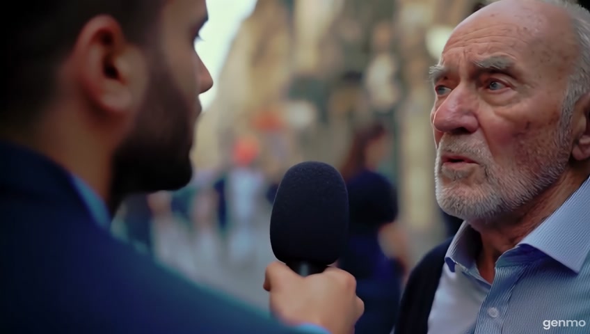 Create a video with a journalist and an old man