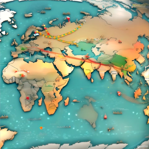 Creating a dynamic video that displays a map of the world, where trucks (lorries) begin to move simultaneously from several key countries — the United States, Australia, the United Arab Emirates, and Europe. These vehicles move across the map and gradually approach the territory of Russia. Video file format: MP4. Aspect ratio: 16:9. Frame rate: 30 fps. Video duration: approximately 2 minutes.