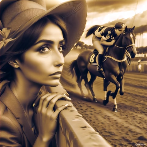 a girl watching a horse race