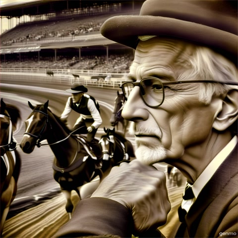 an old man watching a horse race