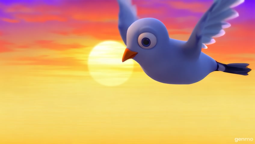 Healthy pigeon flying over the same farmland, farmer standing with proud smile, ox behind him, sunrise lighting, 3D cartoon Indian rural scene --v 5 --ar 9:16