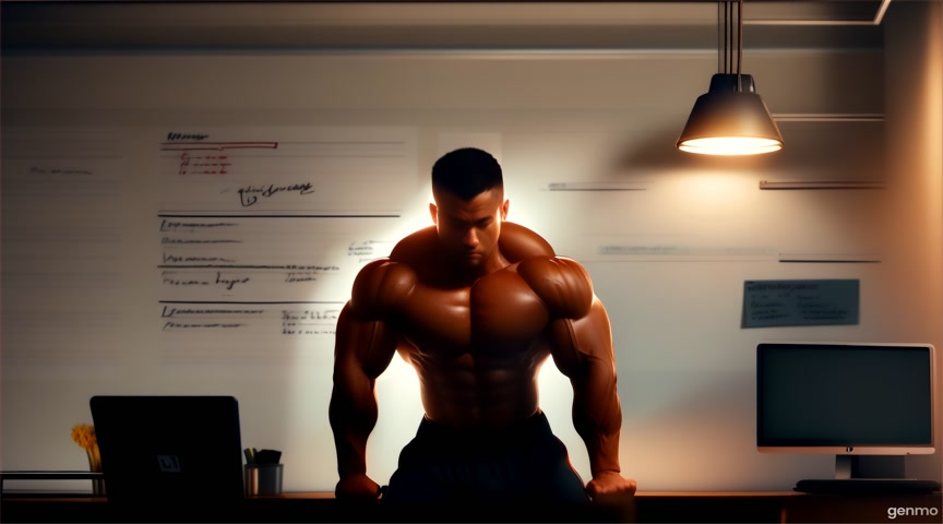 Montage of intense gym workout, late-night coding, and scribbled to-do lists