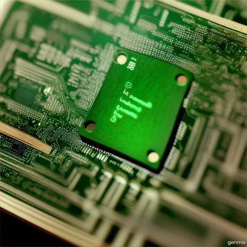 A cinematic macro view of a clean wooden desk under soft natural light. A small green smartphone circuit board lies flat. Tiny processors, chips, and connectors gently snap into place, aligning perfectly. Smooth motion, clean background, no branding. Vertical 9:16 format.