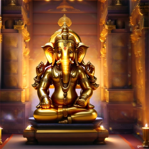 In a golden-lit ancient temple, Lord Ganesha sits cross-legged on a carved stone pedestal, surrounded by glowing Vedic scrolls. The air shimmers with sacred energy. He gently turns the pages, eyes glowing with wisdom, searching for a name for a newborn girl.
The camera glides with cinematic precision as Ganesha rises and walks through celestial realms—first to Brahma’s lotus-filled chamber of creation, then to Vishnu seated on Sheshnag above the cosmic ocean, and finally to Shiva meditating atop snowy Mount Kailash. Each god offers a silent blessing.
Ganesha then visits Goddess Parvati in a blooming spring garden and Saraswati by a flowing river of light. Their divine presence radiates warmth and knowledge.
As the music swells, the name “Rithanya” appears in glowing Sanskrit script in the sky, surrounded by falling lotus petals and divine light. Ganesha smiles gently.
Lighting: warm golden hues, volumetric rays, divine glow effects Camera: slow dolly-ins, celestial tracking shots, smooth transitions Physics: flowing robes, fluttering petals, glowing scrolls, ambient particles Mood: sacred, serene, majestic Audio: soft Sanskrit chants, orchestral swells, temple bells Voiceover: calm, reverent male voice in English