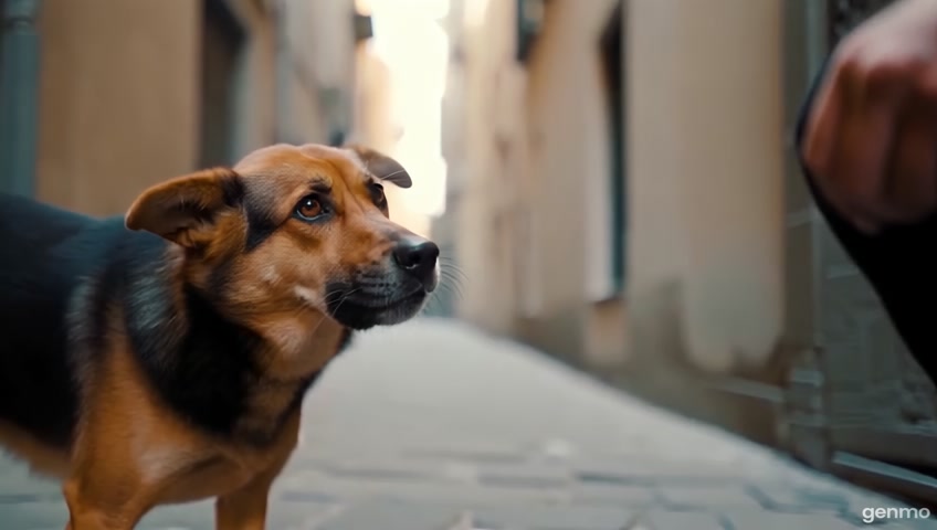 A man is helping to street dog