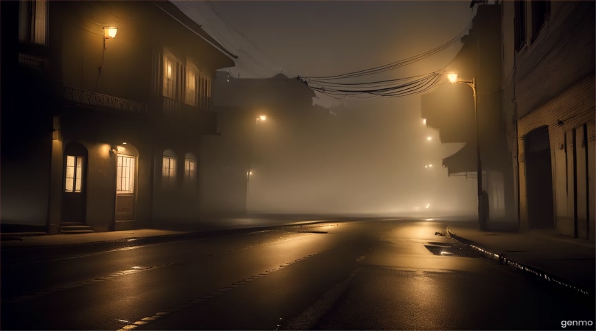 "A dark, foggy old Indian city at midnight, narrow empty streets, dim yellow street lights barely glowing, abandoned buildings with cracked walls, an eerie silence all around, with mysterious shadows lurking in windows — horror, cinematic, highly detailed, realistic."