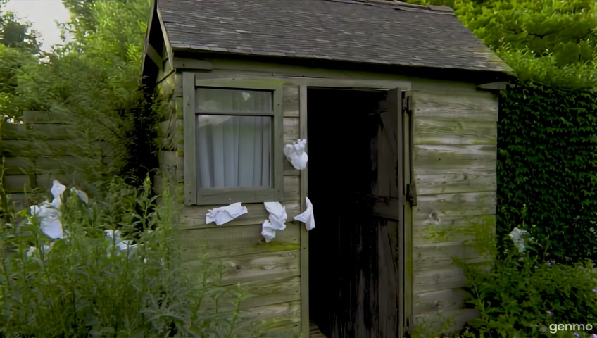 peter griffin looking man going into a shed in the UK, tissues then getting thrown out the window and door