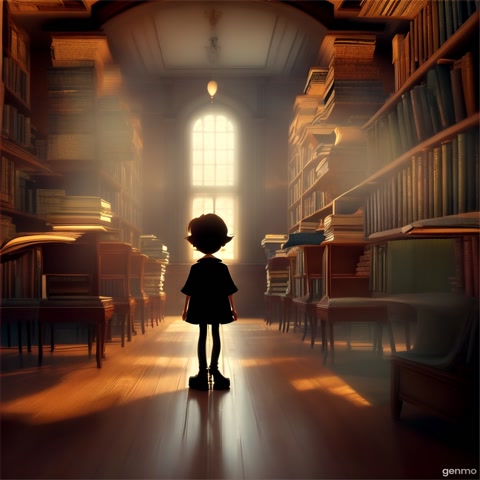 Inside the old library, kids hiding behind bookshelves, falling old books, slightly eerie lighting, cobwebs and shadows."
(लाइब्रेरी में छिपन-छिपाई खेलते बच्चे, पुराने किताबें गिरती हैं, हल्का डरावना माहौल)3d cartoon