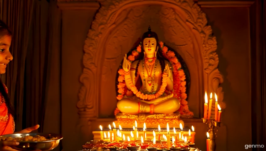 lord jaggannath is sitting in a temple and a 13year old girl is offering khichdi to him