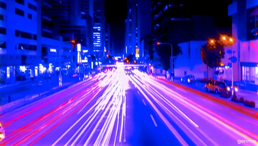 traffico che diveta linne  neon colorate