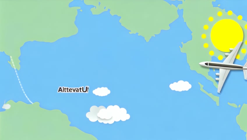 i need a scene of a plane fling from atlanta to prague and one plane fling from dublin to prague. the scene can be more like a cartoon style and i want both planes fling at the same time in  map