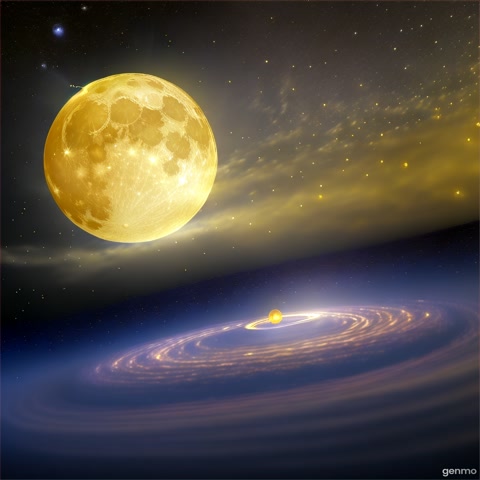 3D animation, wide shot of starry night sky with a glowing full moon. A single golden firefly floats upward toward the moon. Animated soft glowing text appears: 'Sometimes... the moon listens.' Slow upward camera pan. Celestial lighting, gentle moving cloud layers