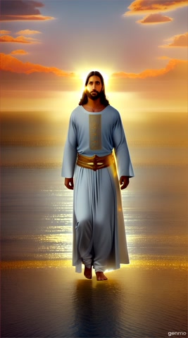"A majestic, cinematic, hyper-realistic scene of Jesus Christ walking through paradise, surrounded by heavenly landscapes, radiant skies, and floating clouds. Flowers bloom, rivers of light flow, and the atmosphere is filled with divine brilliance. Jesus walks with authority and peace toward a massive, glorious throne made of clouds and golden light, floating at the highest point in the sky. The scene is powerful, epic, and visually stunning, with detailed textures, dramatic lighting, and a supernatural, holy presence."