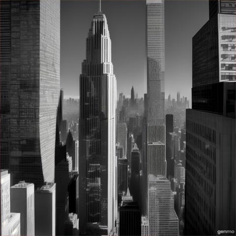 Um vídeo de uma cidade parecida com nova York com Graffitis nos muro. A imagem está em preto e branco.