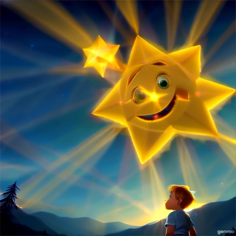 The magical star glows intensely, casting beams of golden light.