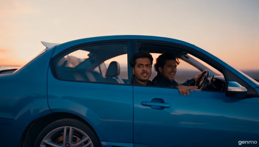 Ahmed andAshab is sitting in cars Ashab is sitting in a blue car and Ahmed is in an orange car and they look at each other with an angry look and they staged a car race they drove the cars into a paddock and got on one horse and rode up a small mountain they had fun together and they stopped and built a big house out of wood but Ahmed decided to A gift to Ashab and Akhdem gave Ashab a key and they got in the car and drove off into the sunset.