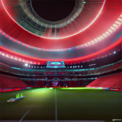 Glowing futuristic mega-stadium ā neon lights, digital crowd.
The camera tilts up ā a high-speed drone roars overhead.
š„ Suddenly, Ronaldo jumps off the drone mid-air, does a superhero-style landing on the pitch.
His red tech armor flashes, number 7 glowing. Drone pulls back for a wide shot ā Messi vs Ronaldo dash toward the center ball.
Stadium shakes. Lights flicker